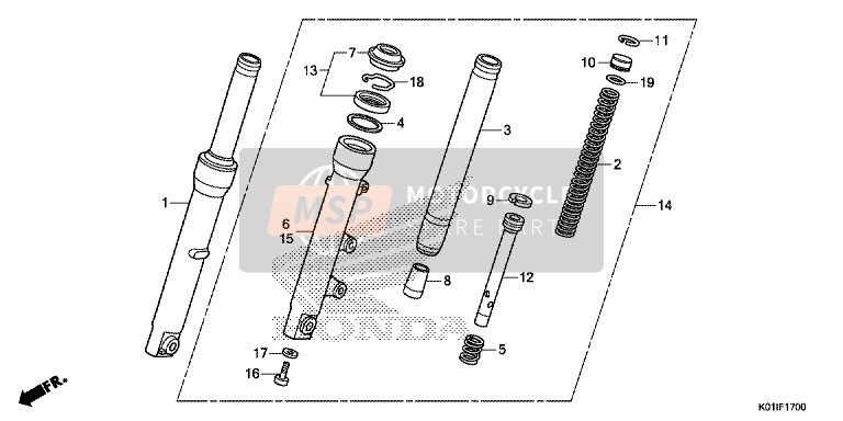 Honda SH125AS 2014 Voorvork voor een 2014 Honda SH125AS